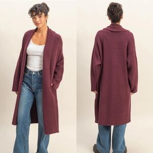 NEW Double Zero Dark Cherry Longline Duster Cardigan Open Front Sweater Medium